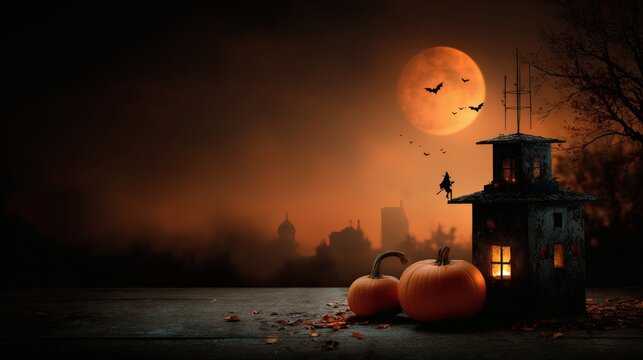 Vintage retro halloween poster, old school typography, classic pumpkins, flying bats, witches silhouette, distressed paper texture, nostalgic spooky design, halloween retro typography art, vintage  - Powered by Adobe