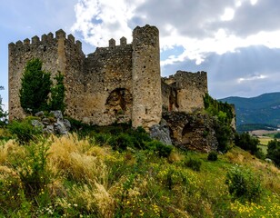 Fototapeta premium Ancient stone castle ruins on a hilltop