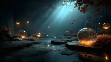 Halloween Underwater Spooky Scene Glowing