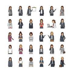 Diverse Businesswomen Icons:  Flat Cartoon Style, Professional and Friendly Mood