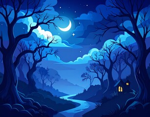 月明かりの降り注ぐ静かな農村