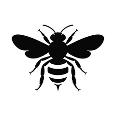 Black silhouette of a honey bee with detailed wings and stripes