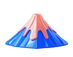 3D stylized volcano, vibrant blue base, molten pink lava