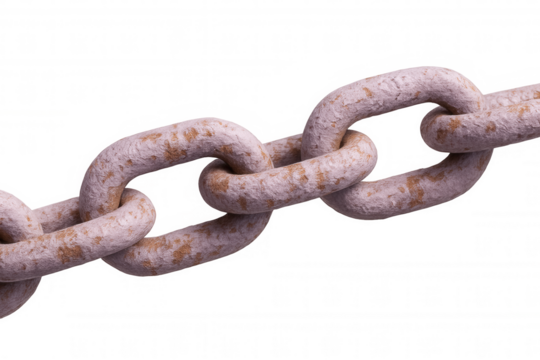 Rusty metal chain links connecting, symbolizing strength and interconnectedness against transparent backdrop, showcasing industrial texture and durability