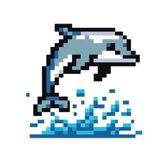 Pixel Art Dolphin Leaping from Water A Retro-Style Marine Illustration