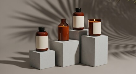 Cosmetics Display on Tiered Cubes.