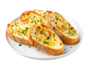 Toasted garlic bread slices on a plate