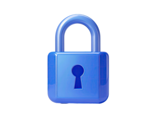 Blue, glossy padlock, 3D render