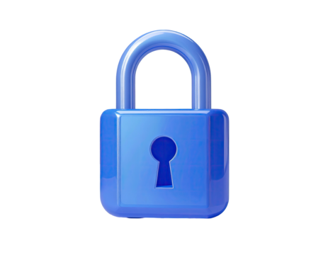 Blue, glossy padlock, 3D render