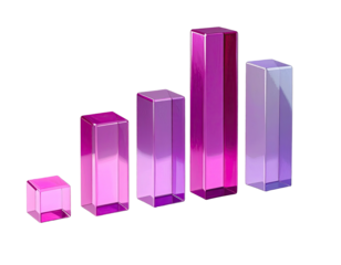 Pink, translucent, 3D bar graph, increasing values
