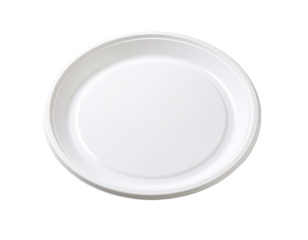 Empty, round, white disposable plate