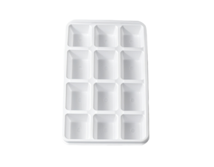 White plastic tray with square compartments