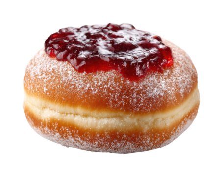 Delicious jelly-filled donut on food sweet treat concept isolated on transparent background, png