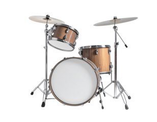 Light brown drum set, cymbals, stands
