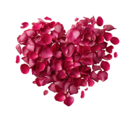 Romantic heart-shaped rose petals arrangement love concept isolated on transparent background, png