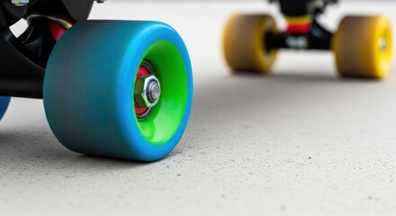 Close-up of Longboard Wheels on Concrete Surface