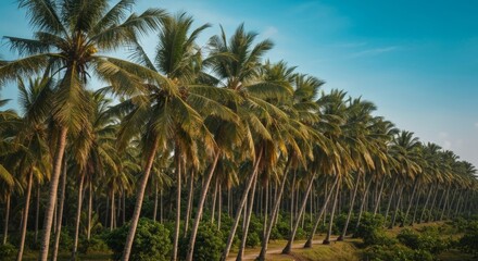 Serene Palm Trees Lining a Road Under a Blue Sky in Indonesia