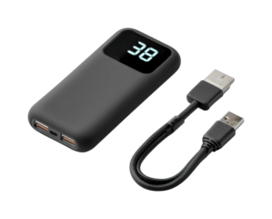 Charging action portable power bank home office product modern isolated on transparent background, png