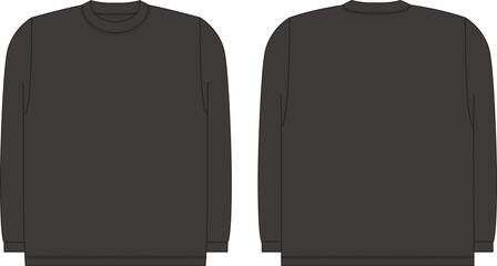 アパレル製品、長袖Tシャツの絵型（平面図）黒色
Apparel products, long-sleeved T-shirt design (top view) black