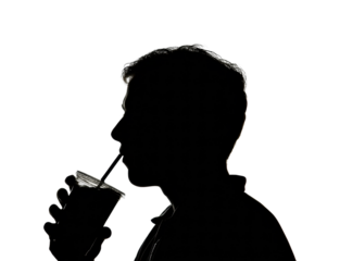 Silhouette of a person enjoying a drink lifestyle profile view isolated on transparent background, png