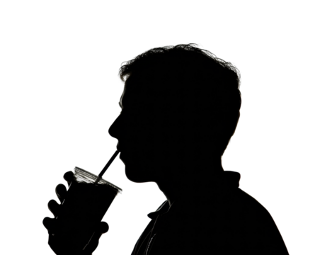 Silhouette of a person enjoying a drink lifestyle profile view isolated on transparent background, png