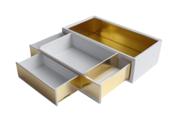 Elegant white and gold drawer organizer home office product modern top view isolated on transparent background, png