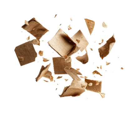 Chocolate chunks flying in mid-air kitchen food dynamic scene isolated on transparent background, png