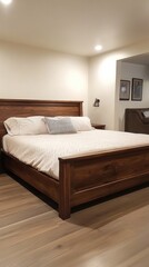 Luxurious Walnut King-Size Bed in Modern Minimalist Bedroom