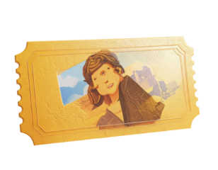 Golden ticket with a framed photo