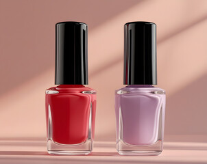 duo red and pink nail polish against neutral background