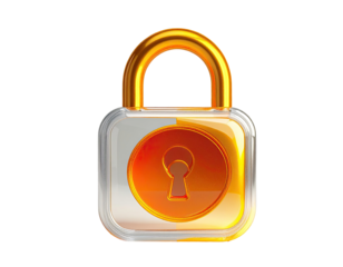 Gold lock icon, transparent square