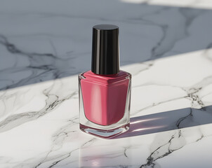 red nail polish against marble background, cosmetics content