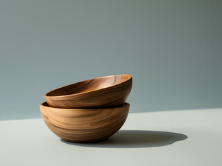 stack of wooden bowls, studio style closeup of two bowls