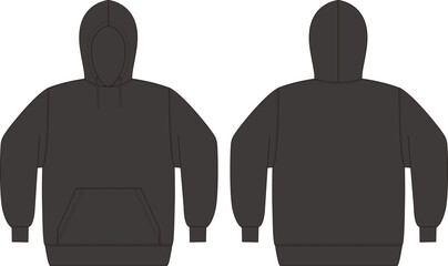 アパレル製品、プルパーカーの絵型（平面図）黒色
Apparel product, pullover hoodie design (top view) black