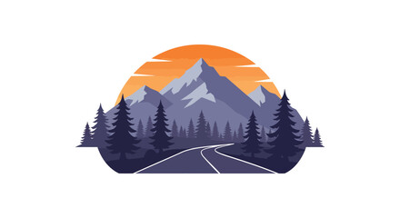 a scenic road leading to majestic mountains under sunset sky © Kuntol02