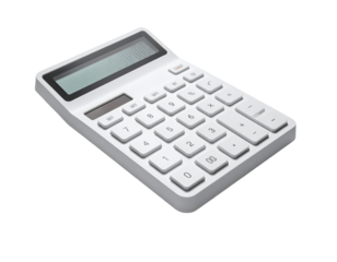 A white calculator angled on a plain background