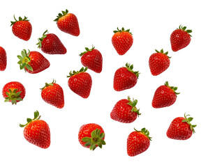 Fresh red strawberries scattered on black background