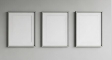 Three Empty Picture Frames on a Light Gray Wall.