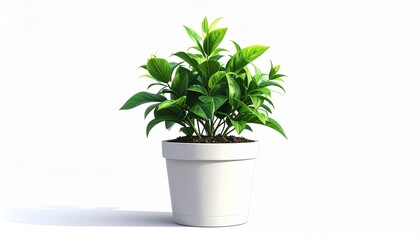 Fototapeta premium A healthy green plant in a white pot against a white background, symbolizing growth and life