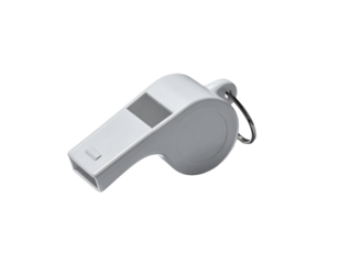 White plastic whistle with a metal ring (1)