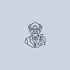 Old man scientist line art minimalist logo design.