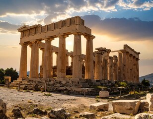 Obraz premium Ancient temple ruins at sunset