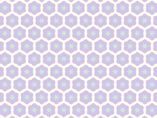 A pastel pattern with floral shapes on lavender hexagons.