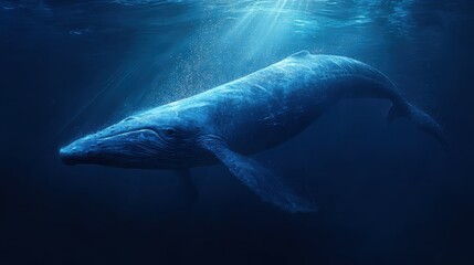 Fototapeta premium Majestic whale swimming gracefully in deep ocean waters.