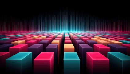 Obraz premium A vibrant array of colorful, 3D blocks creates a dynamic, futuristic scene.