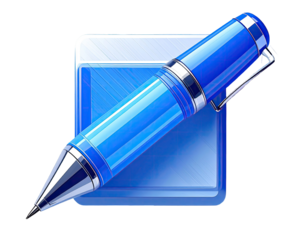 Shiny blue pen icon, square background (1)