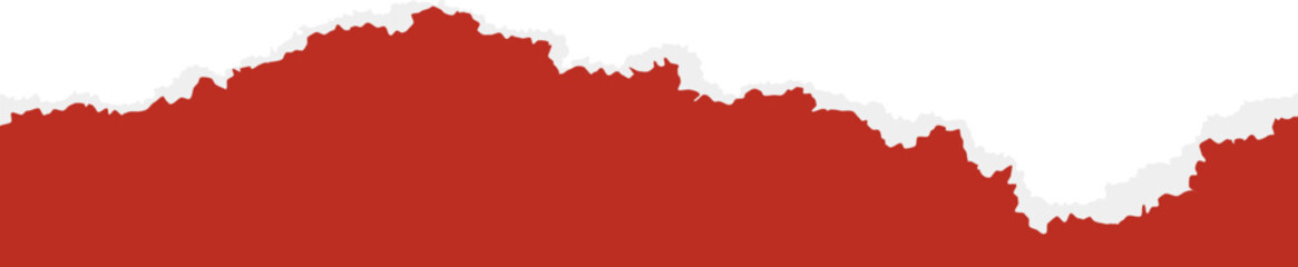 Red paper with frayed torn sides. Piece of sheet for collage art and scrapbook design. Retro-style layout with rough cutouts. Realistic patch detail.