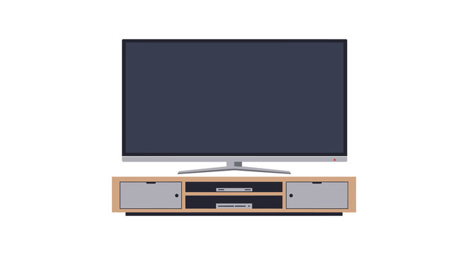 modern flat screen television placed above wooden cabinet