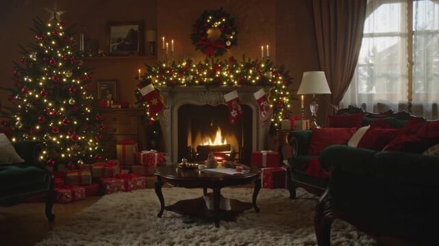 fireplace with christmas decorations theme