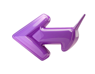 3D purple arrow pointing left, glossy, graphic
